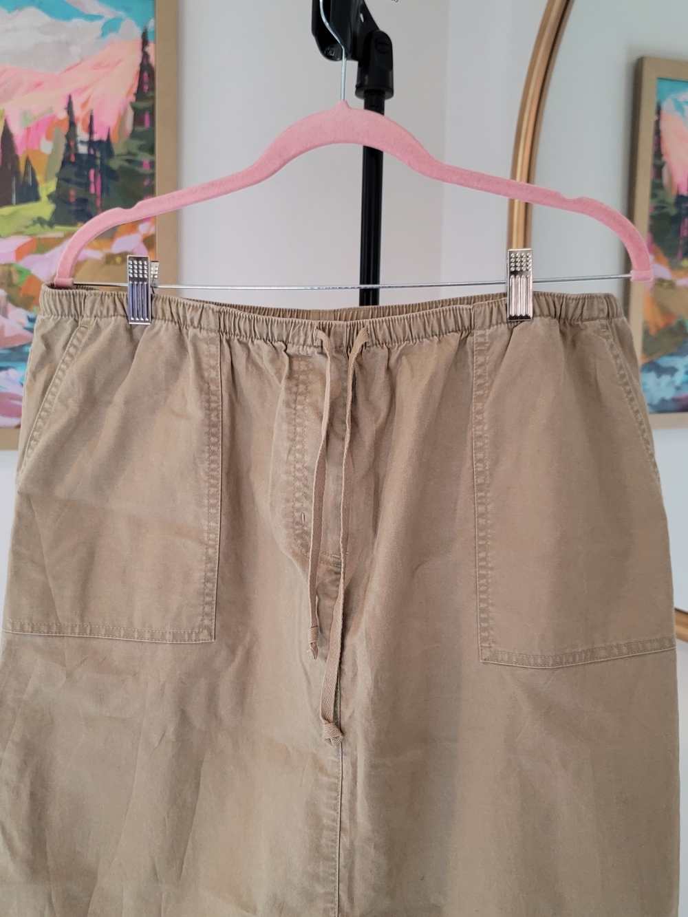 LL BEAN Drawstring Waist Skirt Tan 100% Cotton Women's Size LP - Picture 2 of 9